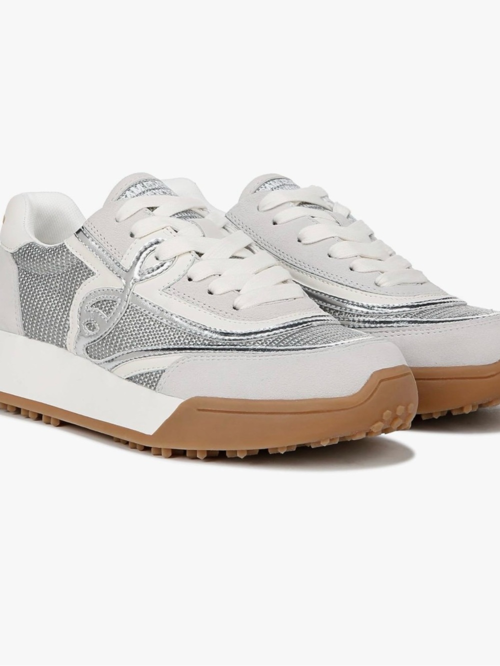 Sam Edelman White and Silver Platform Sneakers with Gum Sole